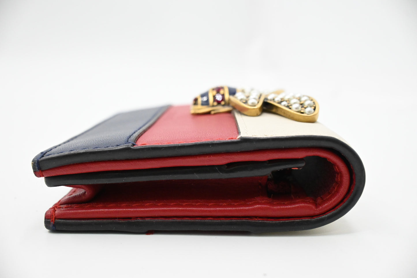 Gucci Queen Margaret Compact Wallet in White, Red and Blue Leather