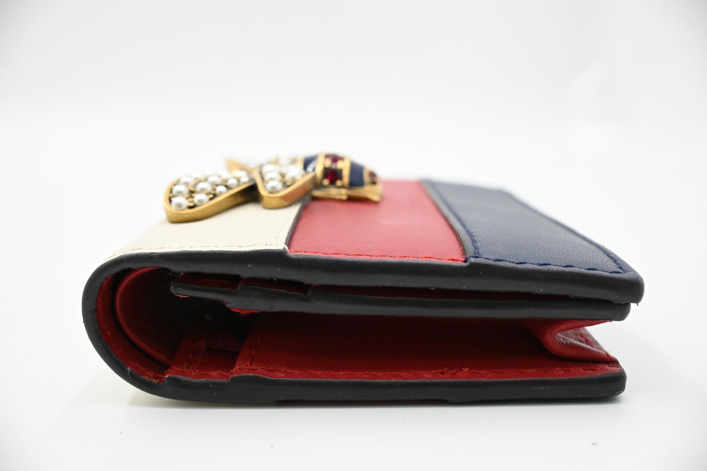 Gucci Queen Margaret Compact Wallet in White, Red and Blue Leather
