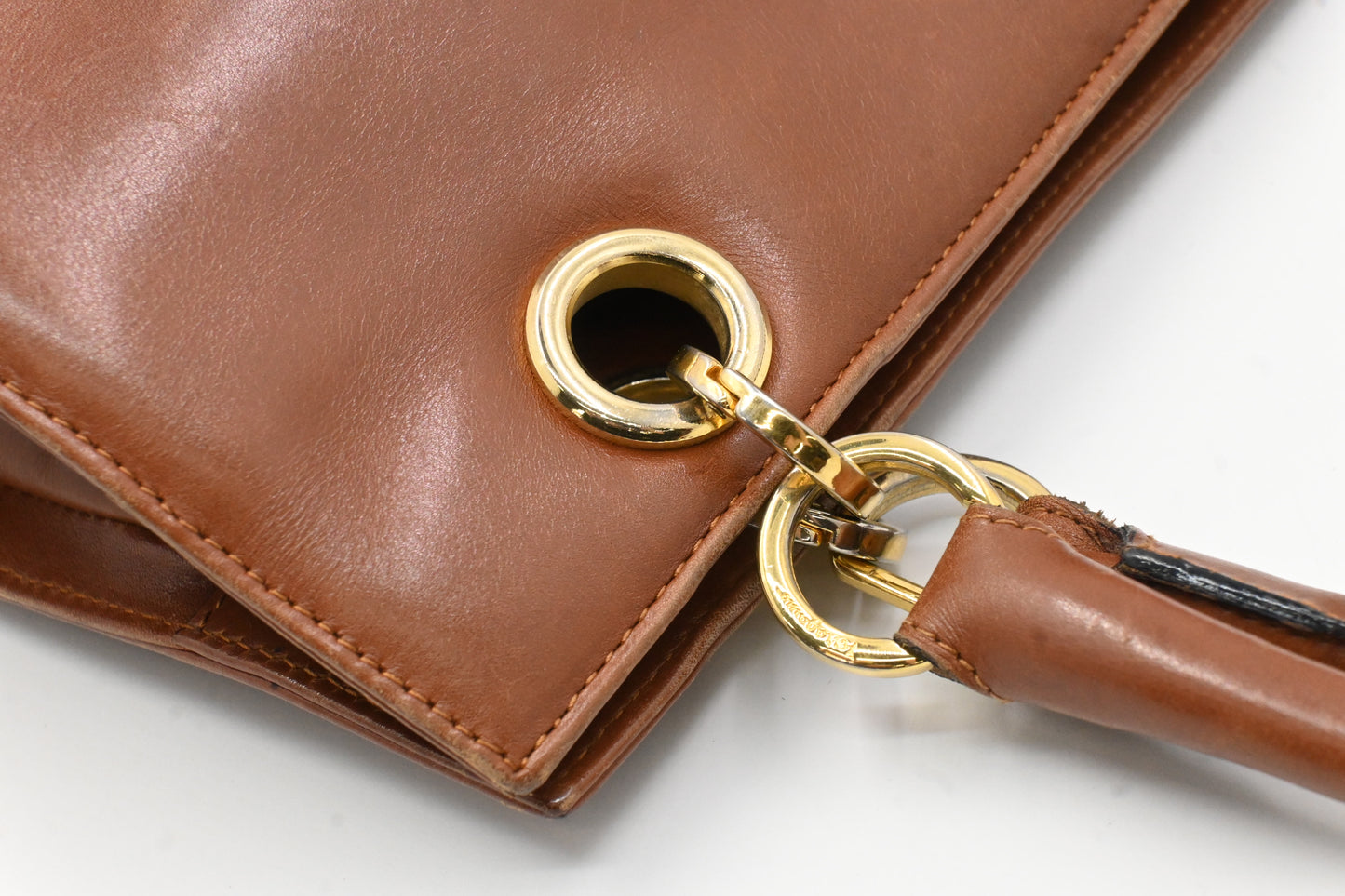 Ferragamo Gancini Shoulder Bag in Brown Leather