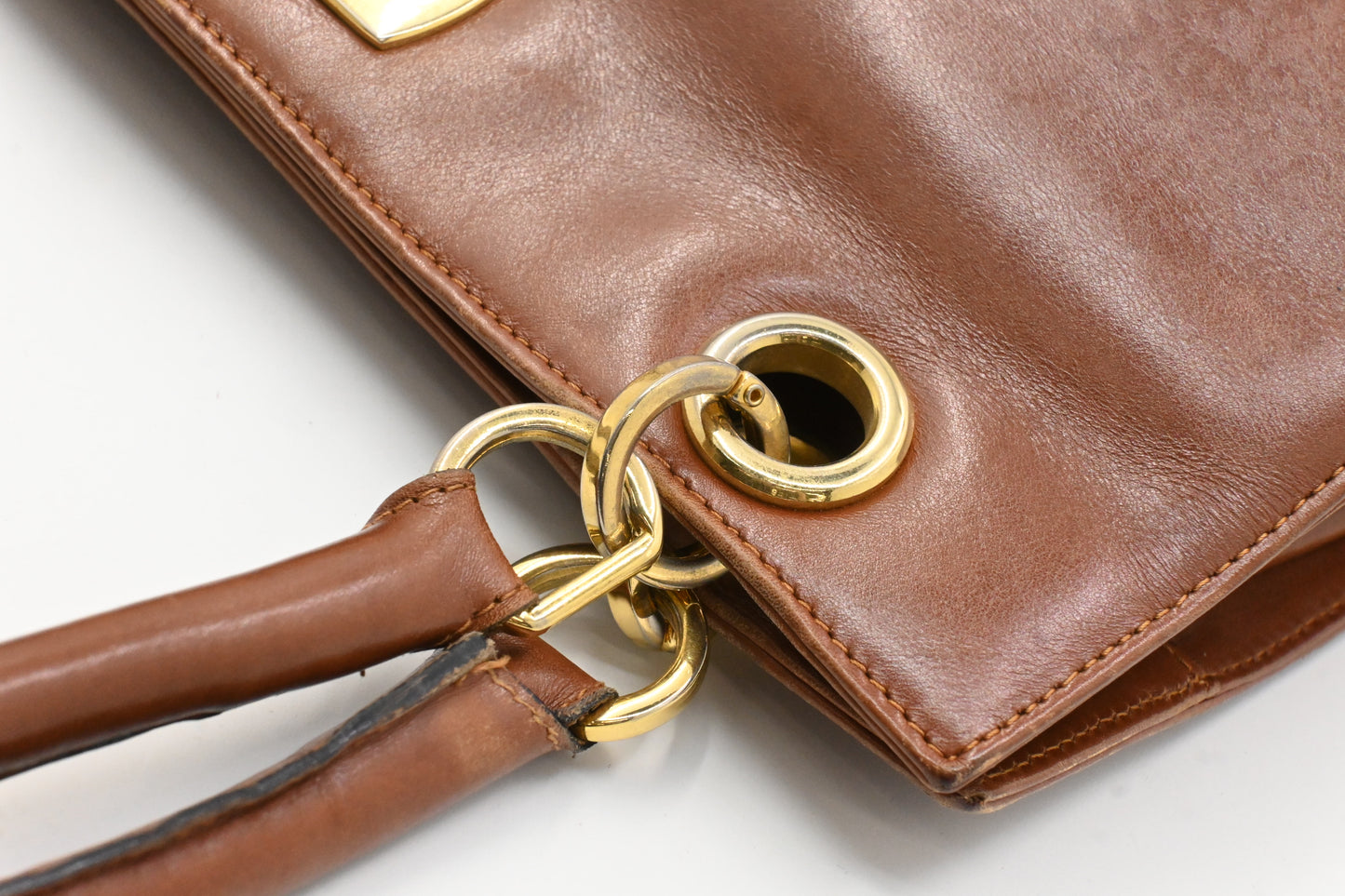 Ferragamo Gancini Shoulder Bag in Brown Leather