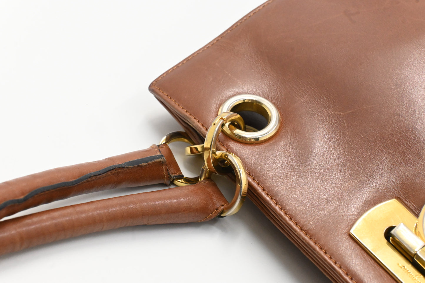 Ferragamo Gancini Shoulder Bag in Brown Leather