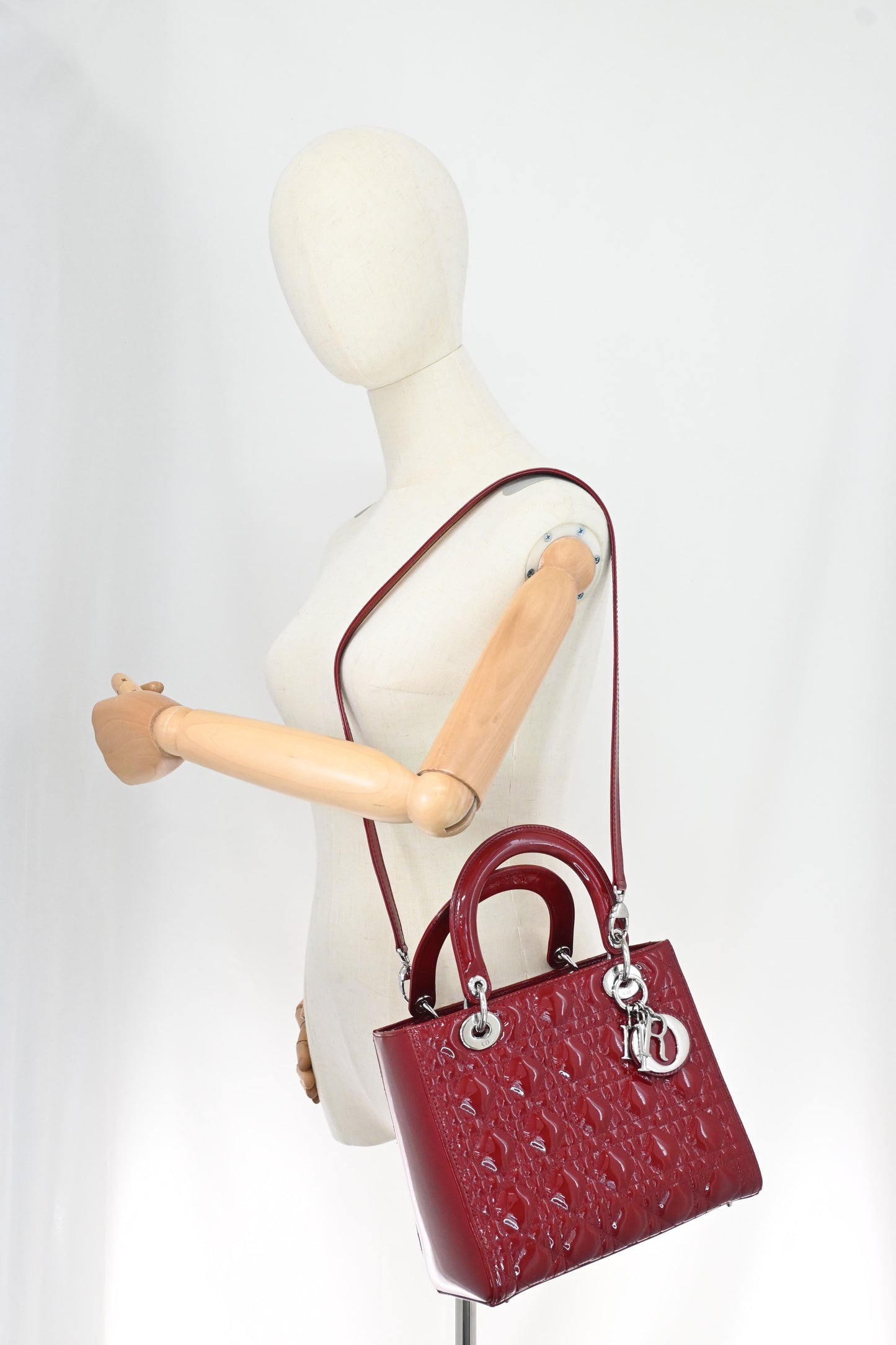 Dior Small Lady Dior in Red Cannage Patent Leather