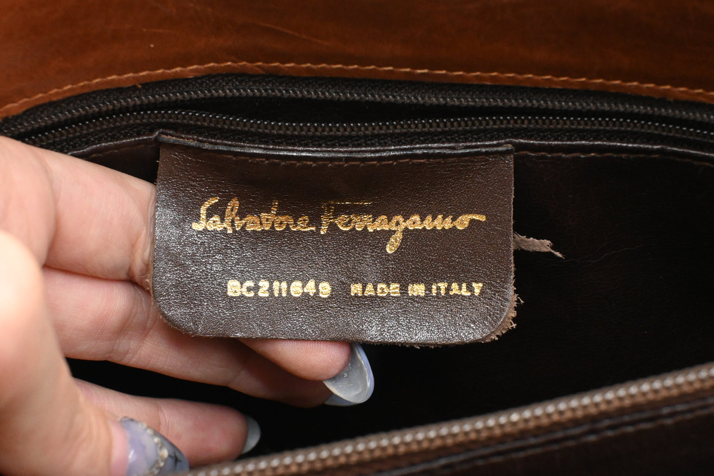 Ferragamo Gancini Shoulder Bag in Brown Leather