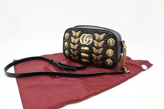 Gucci Animal Studs Camera Bag in Black Quilted Leather