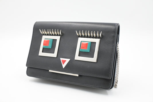 Fendi Hypnoteyes Clutch on Chain in Black Leather