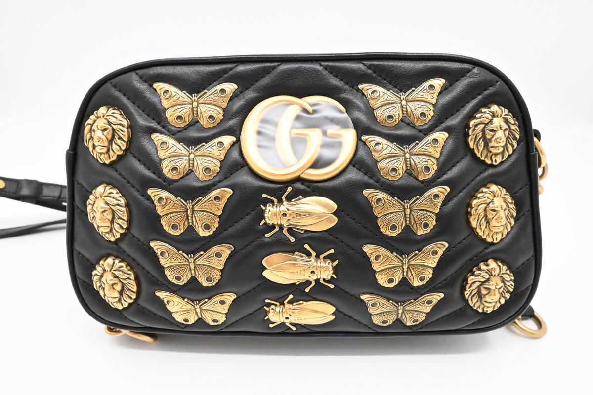 Gucci Animal Studs Camera Bag in Black Quilted Leather