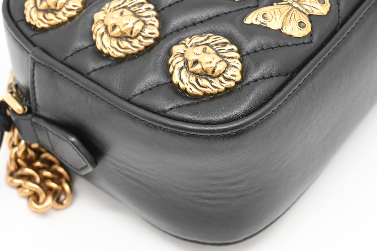 Gucci Animal Studs Camera Bag in Black Quilted Leather