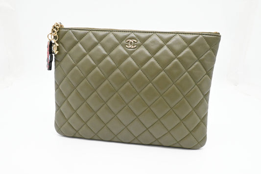 Chanel Small O Case in Olive Green Leather