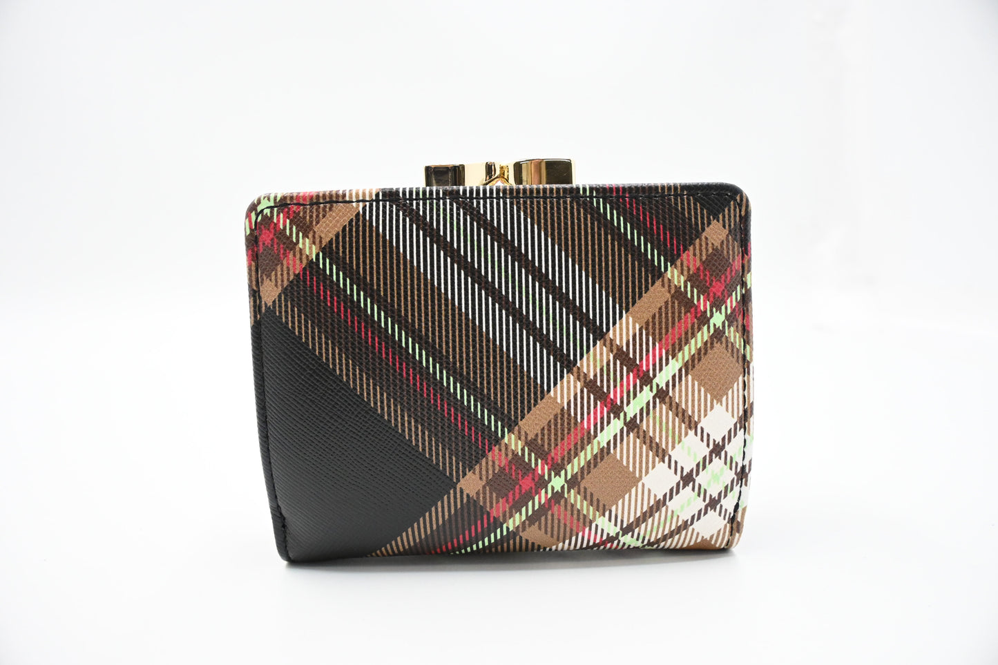 Vivienne Westwood Trifold Compact Wallet in Black Plaid Vegan Leather