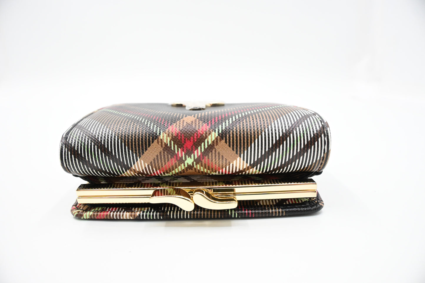Vivienne Westwood Trifold Compact Wallet in Black Plaid Vegan Leather