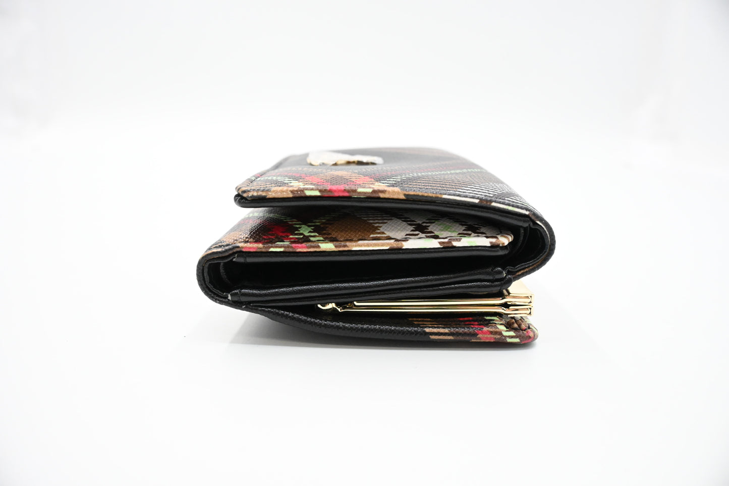 Vivienne Westwood Trifold Compact Wallet in Black Plaid Vegan Leather
