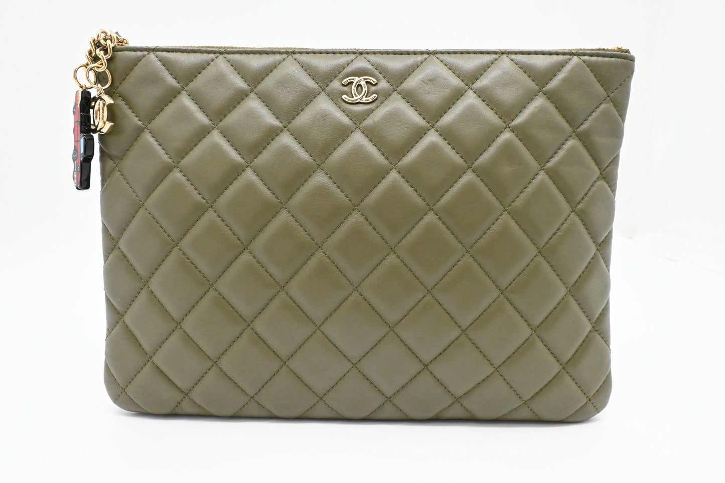 Chanel Small O Case in Olive Green Leather
