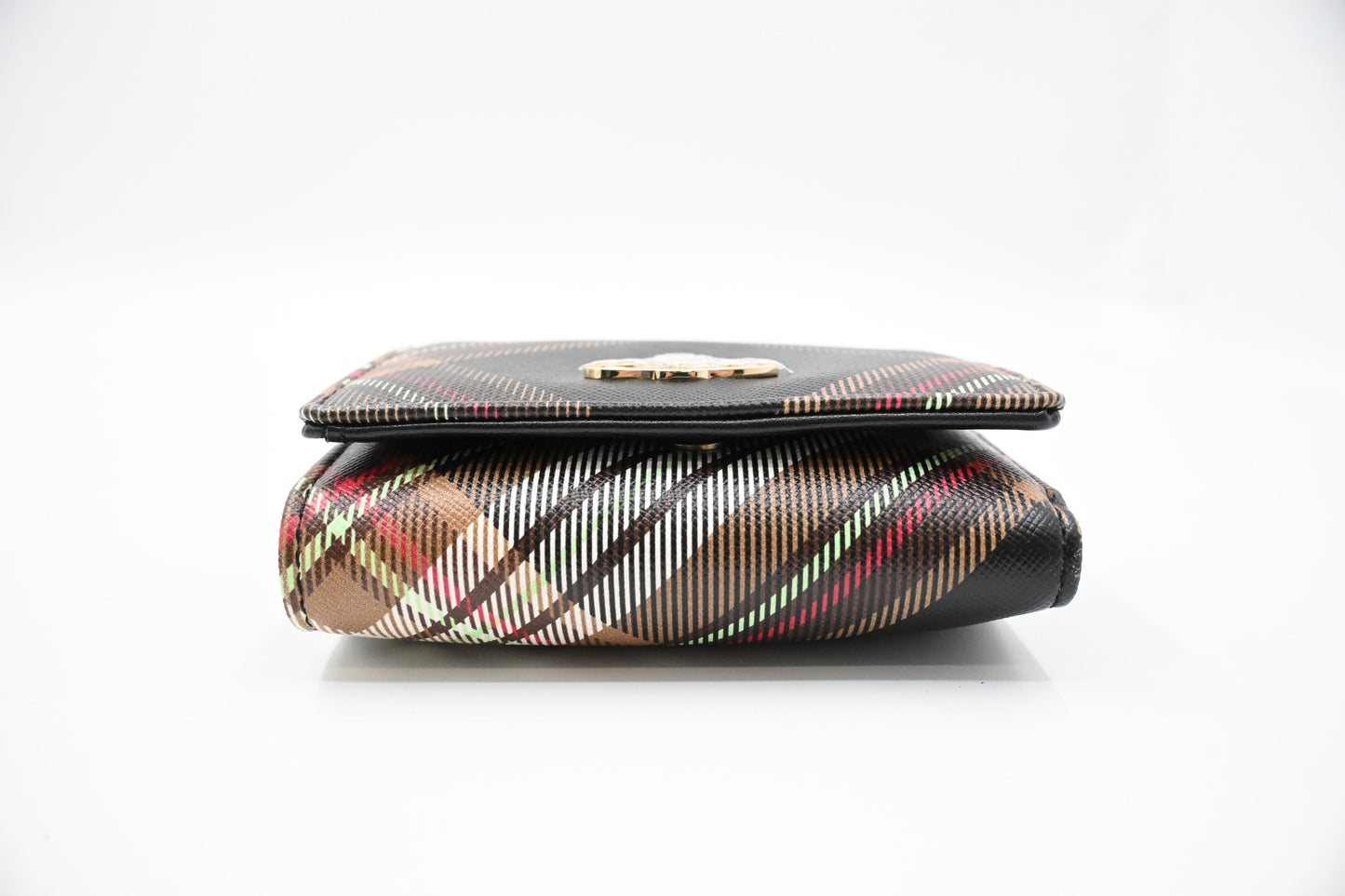 Vivienne Westwood Trifold Compact Wallet in Black Plaid Vegan Leather
