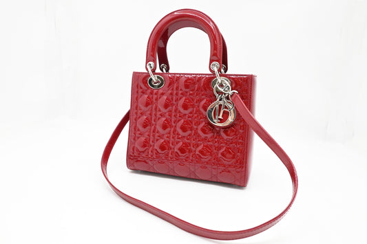 Dior Small Lady Dior in Red Cannage Patent Leather