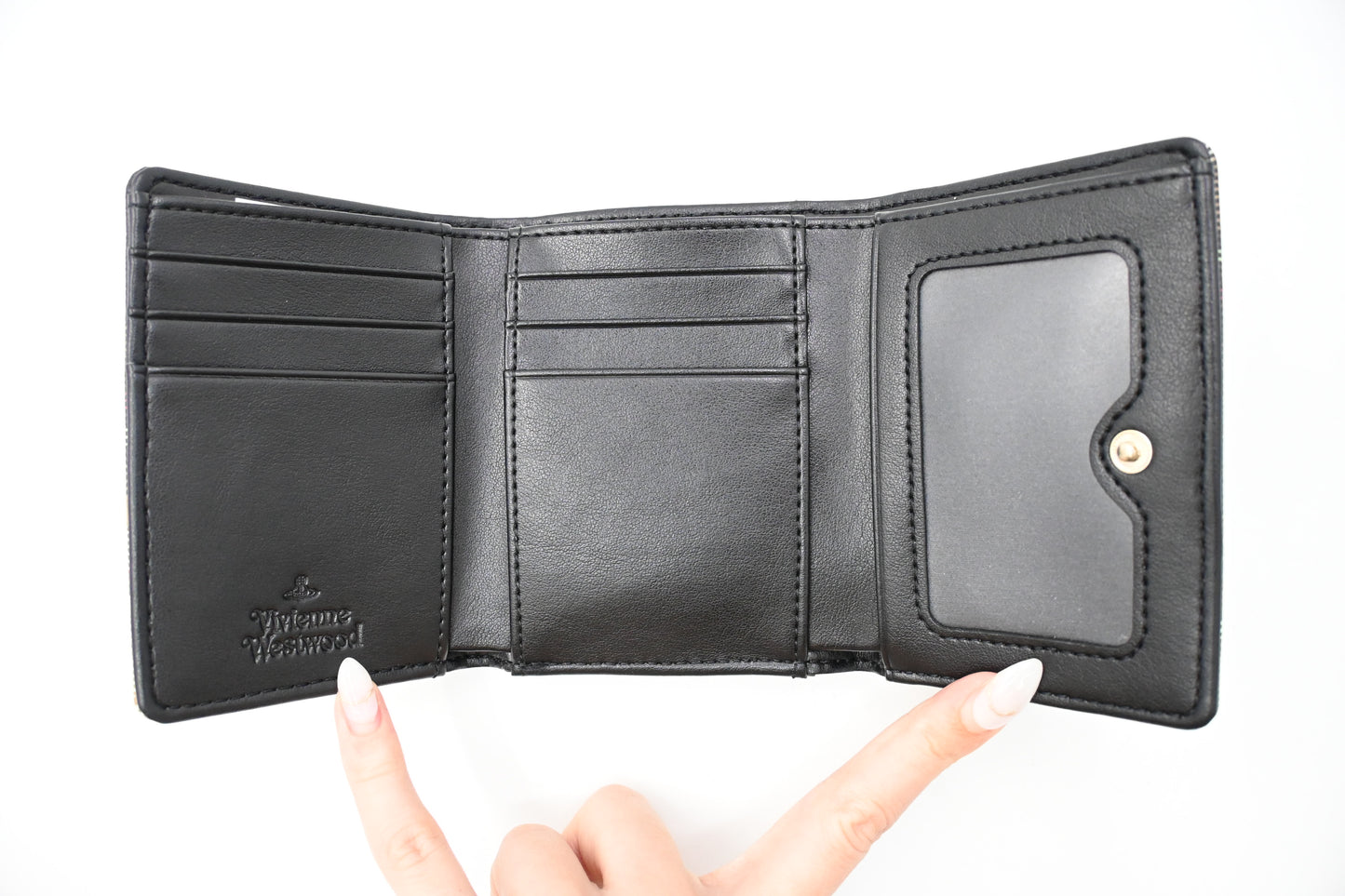 Vivienne Westwood Trifold Compact Wallet in Black Plaid Vegan Leather