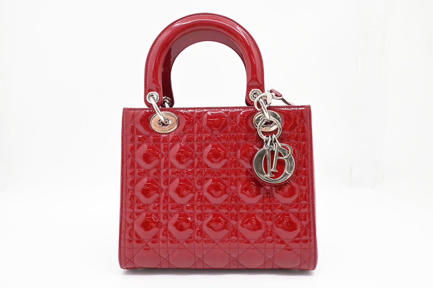 Dior Small Lady Dior in Red Cannage Patent Leather
