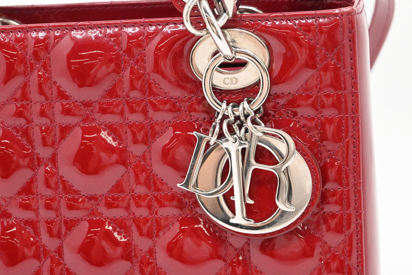 Dior Small Lady Dior in Red Cannage Patent Leather