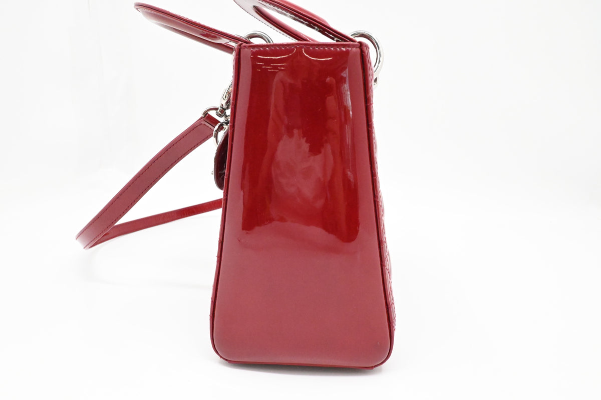 Dior Small Lady Dior in Red Cannage Patent Leather