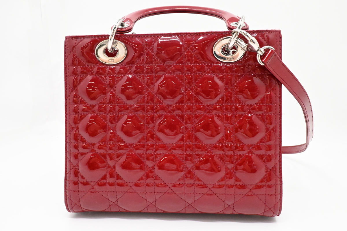 Dior Small Lady Dior in Red Cannage Patent Leather