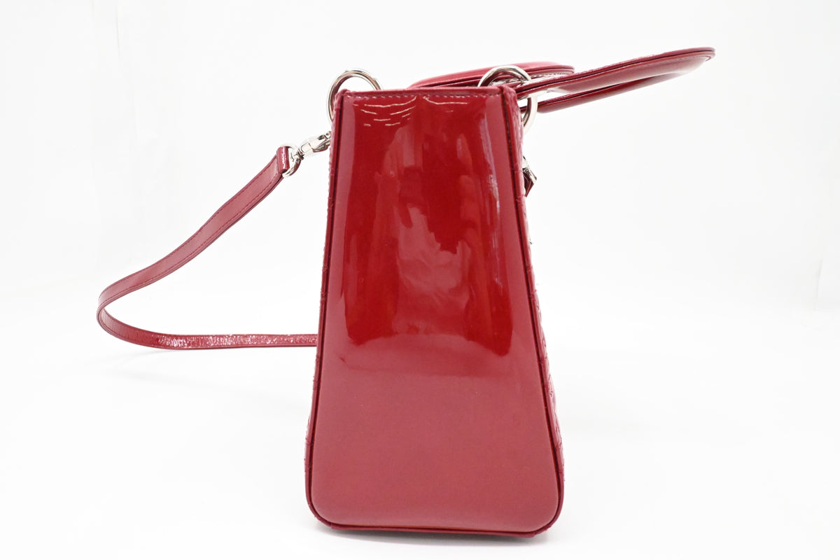 Dior Small Lady Dior in Red Cannage Patent Leather