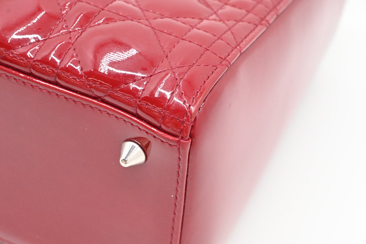 Dior Small Lady Dior in Red Cannage Patent Leather