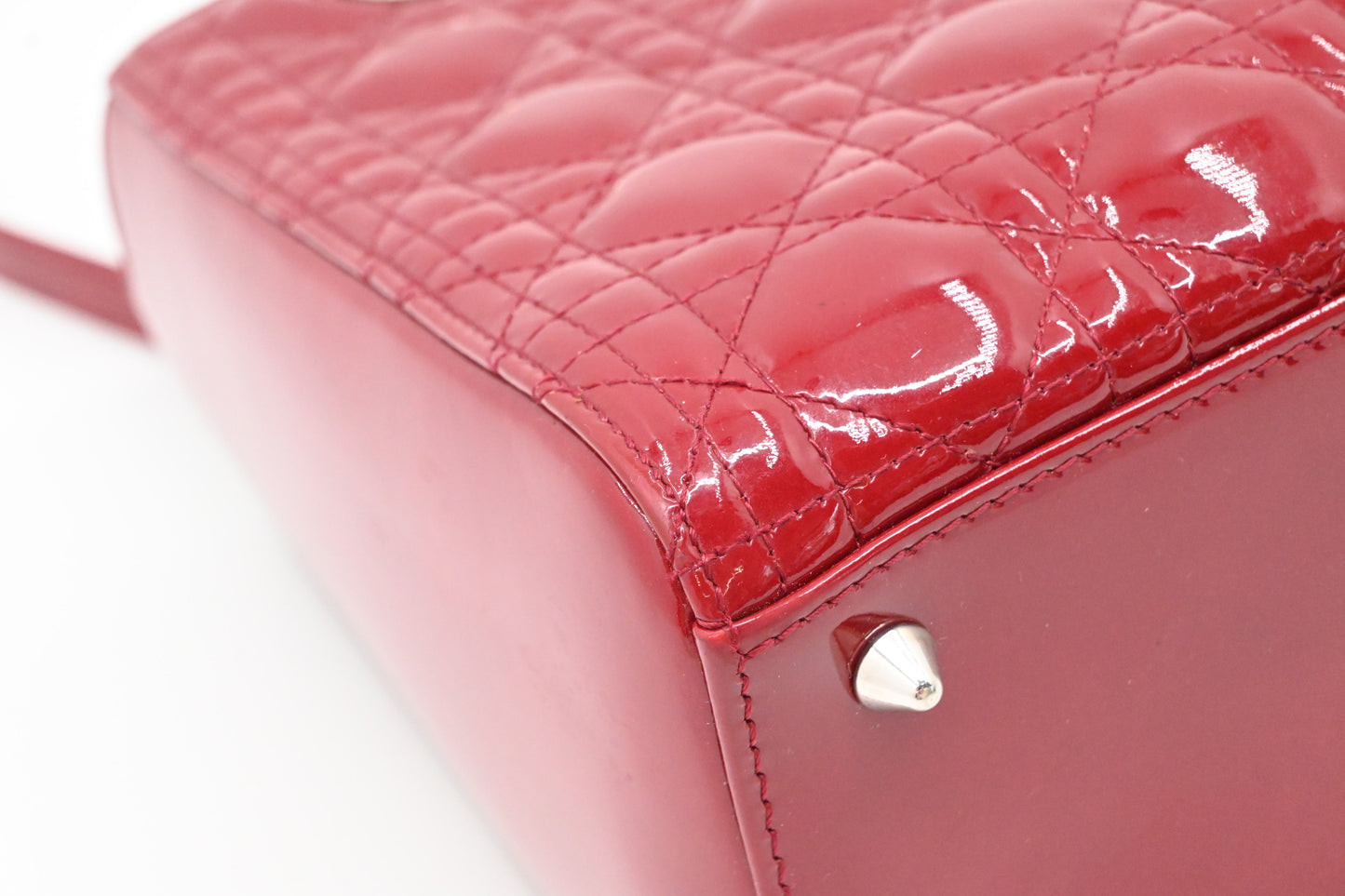 Dior Small Lady Dior in Red Cannage Patent Leather