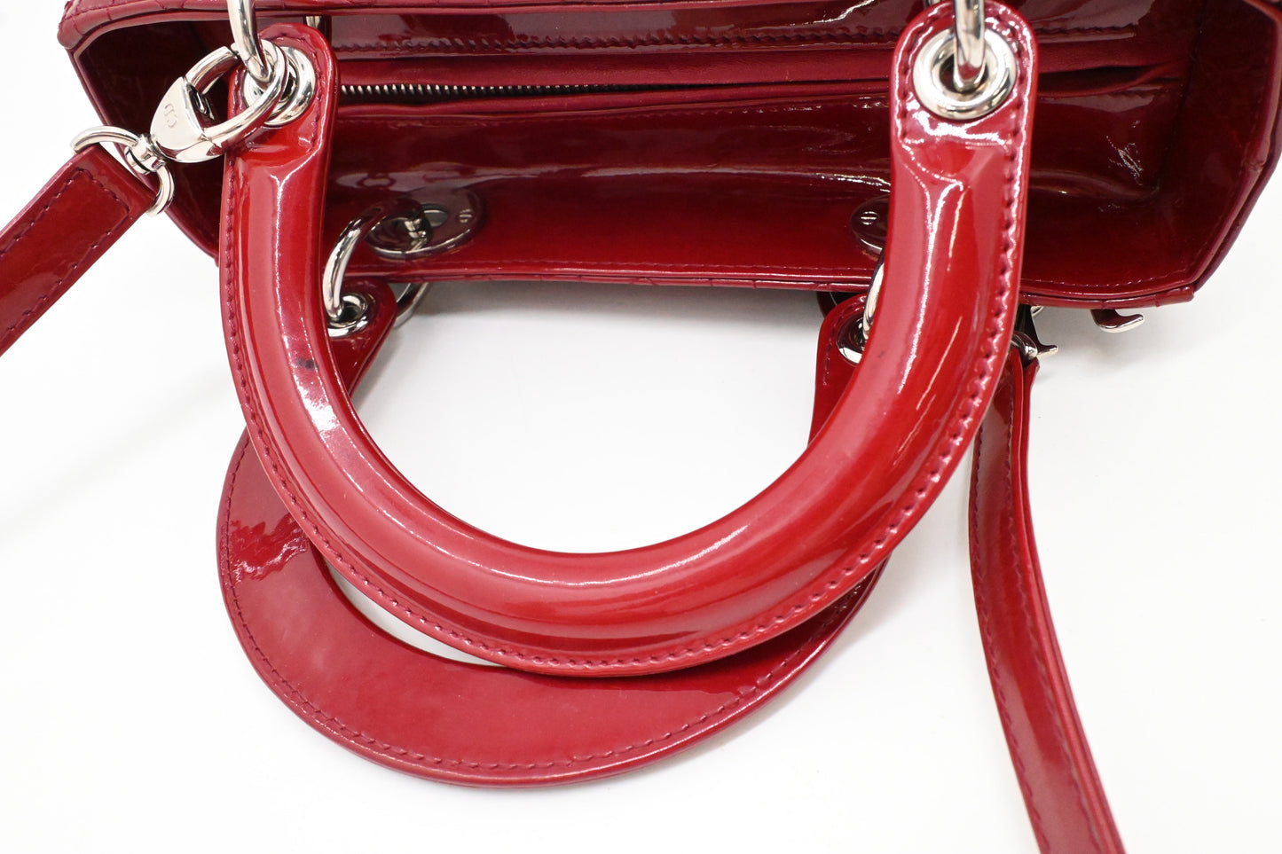 Dior Small Lady Dior in Red Cannage Patent Leather