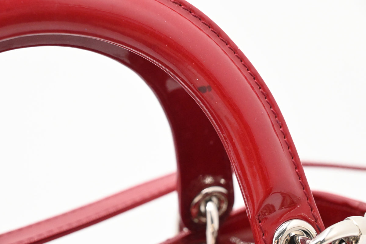 Dior Small Lady Dior in Red Cannage Patent Leather
