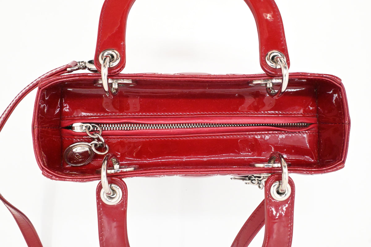 Dior Small Lady Dior in Red Cannage Patent Leather