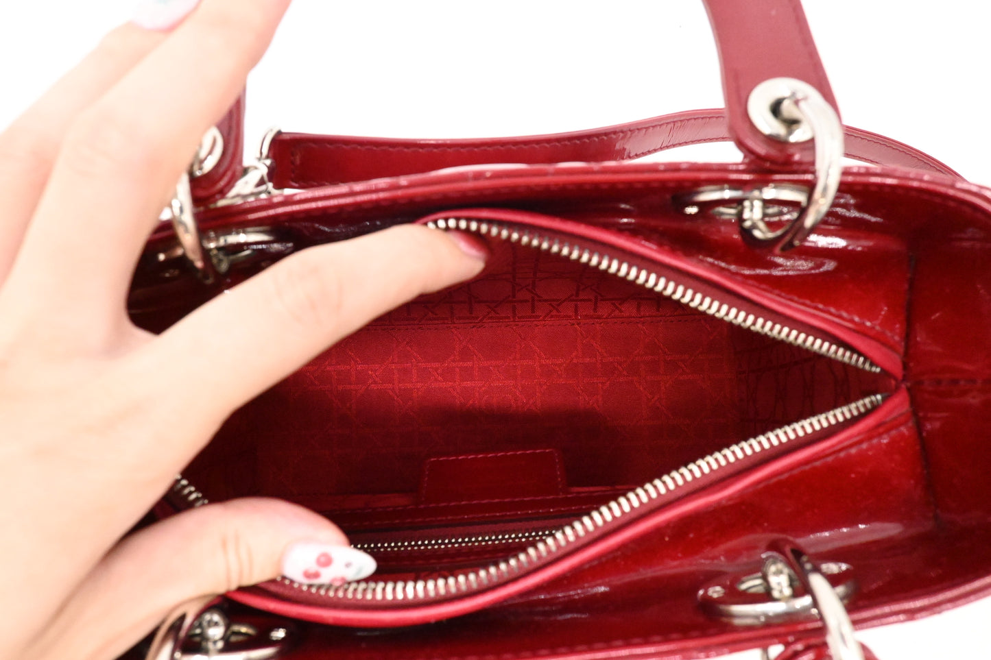 Dior Small Lady Dior in Red Cannage Patent Leather