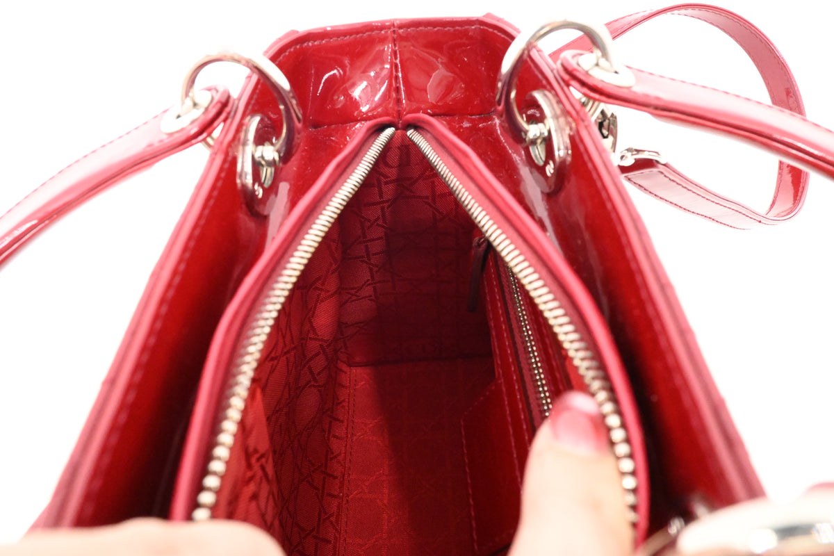 Dior Small Lady Dior in Red Cannage Patent Leather