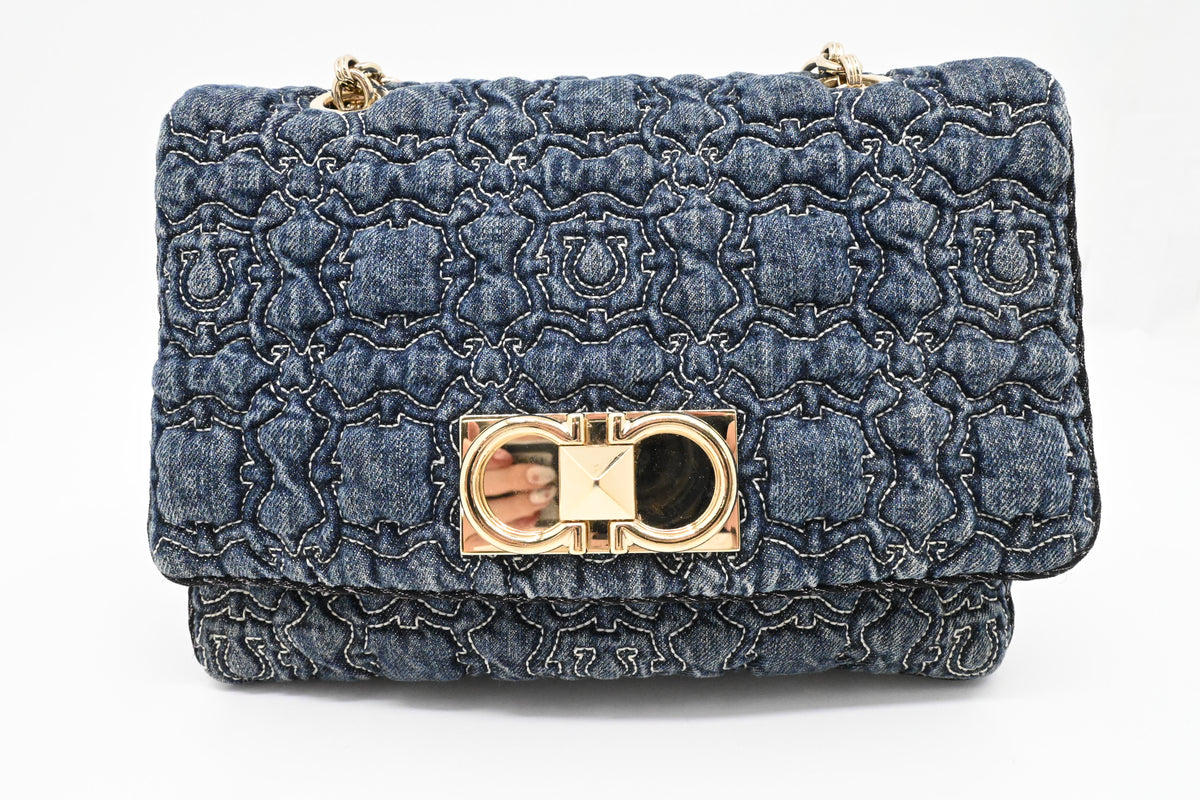 Ferragamo Chain Flap in Quilted Denim