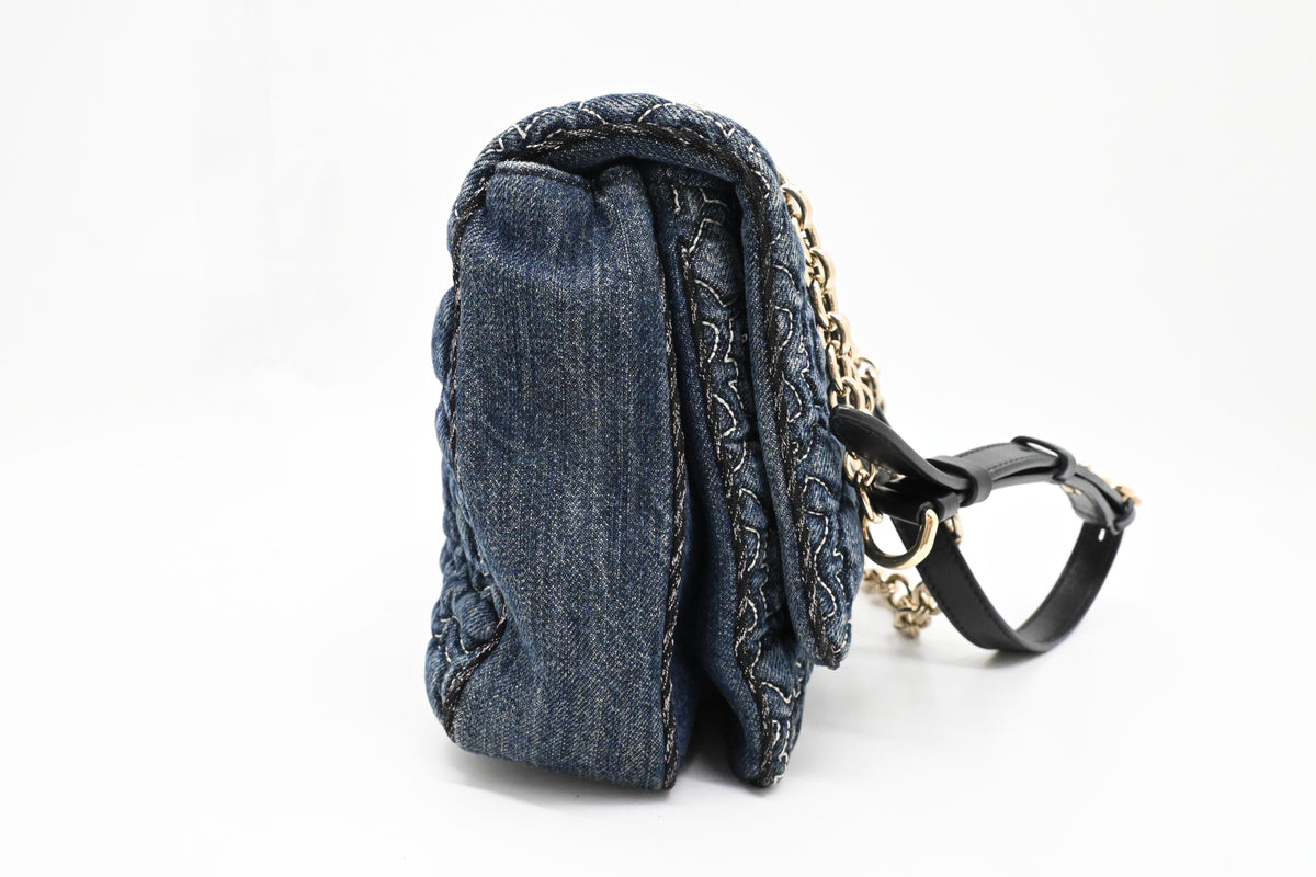 Ferragamo Chain Flap in Quilted Denim
