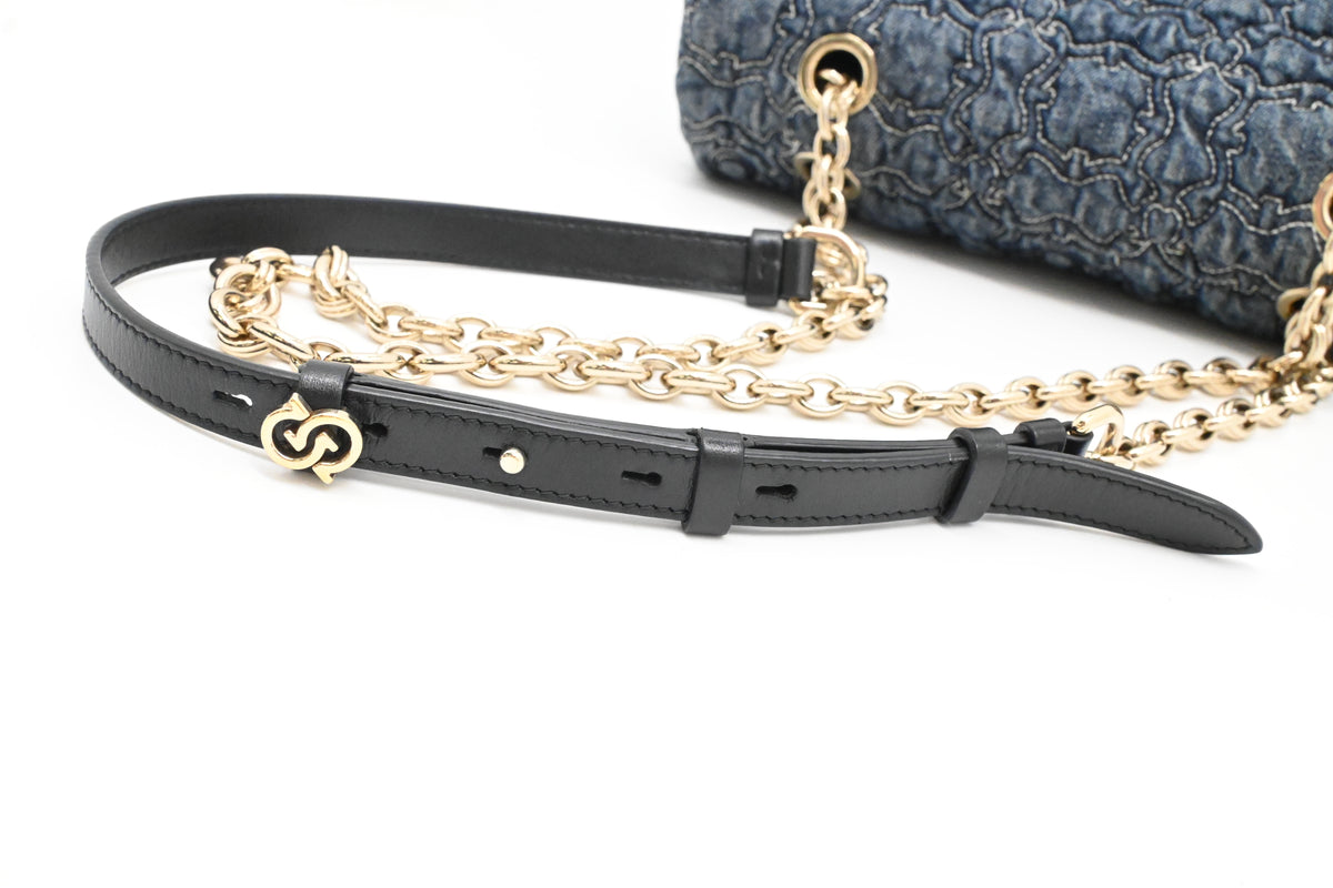 Ferragamo Chain Flap in Quilted Denim