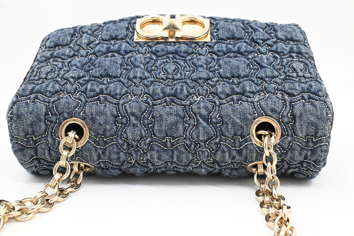 Ferragamo Chain Flap in Quilted Denim