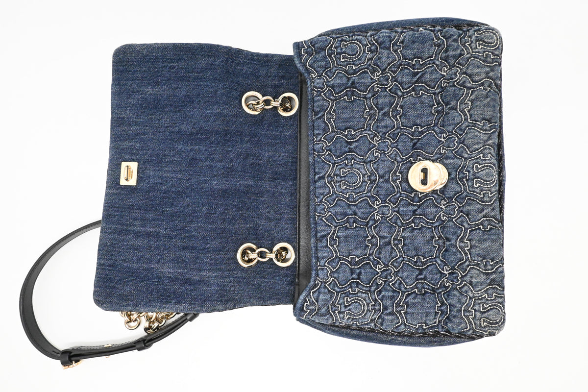 Ferragamo Chain Flap in Quilted Denim