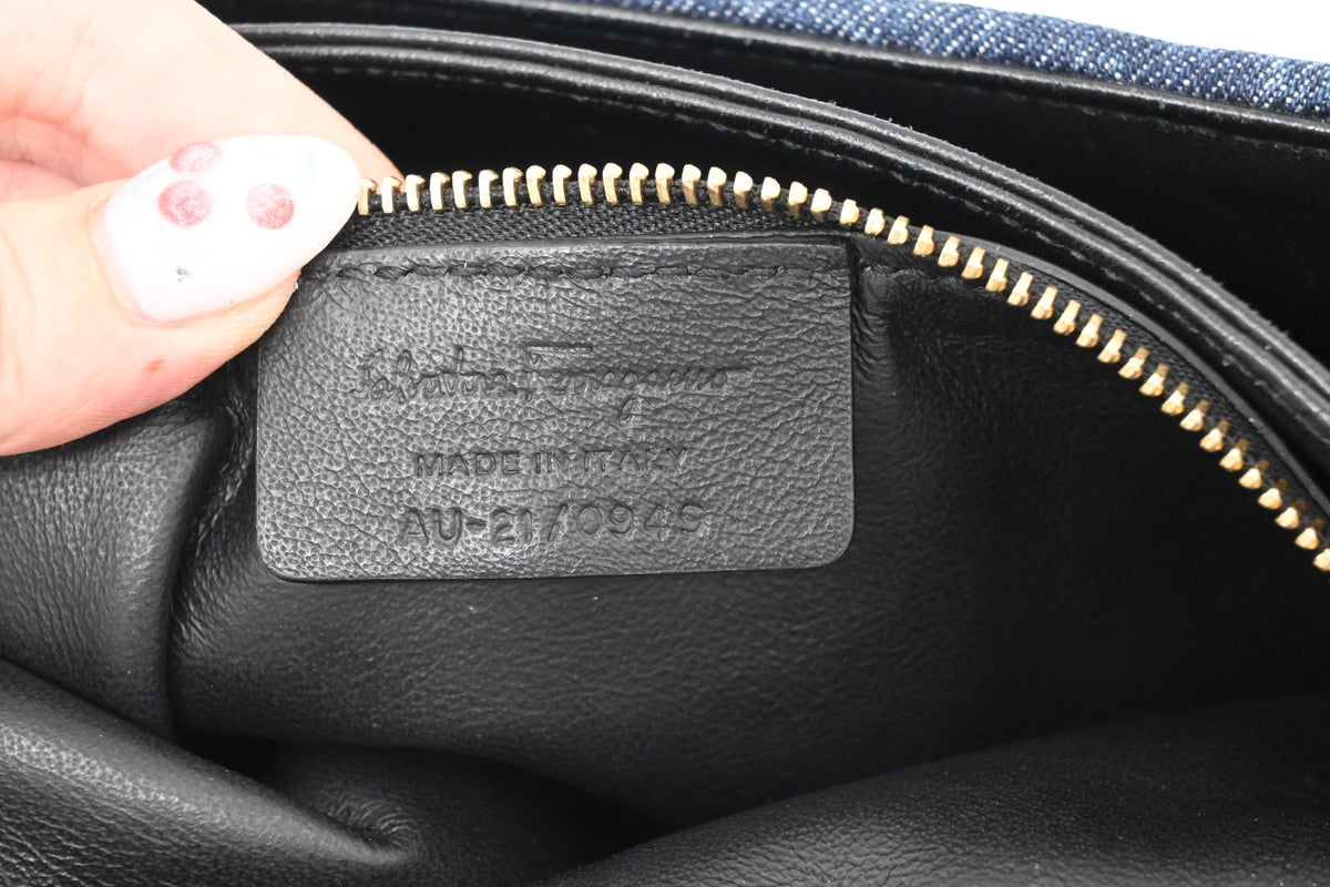 Ferragamo Chain Flap in Quilted Denim
