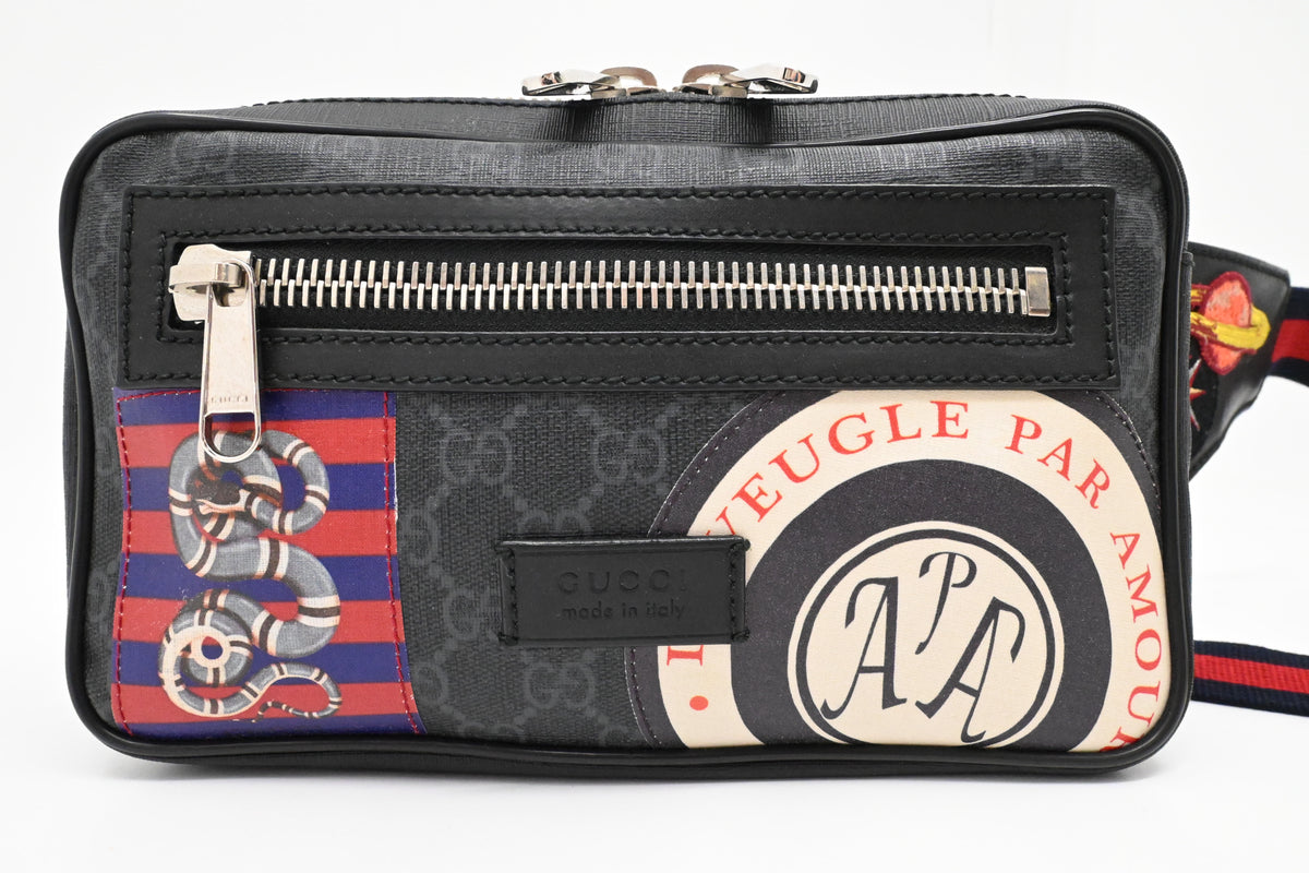 Gucci Night Courrier Waist Bag in Black GG Supreme Canvas