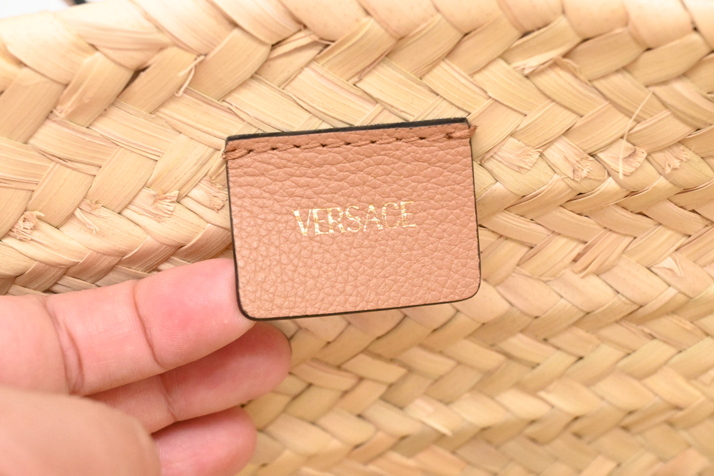 Versace Basket Bag in Raffia and Light Brown Leather