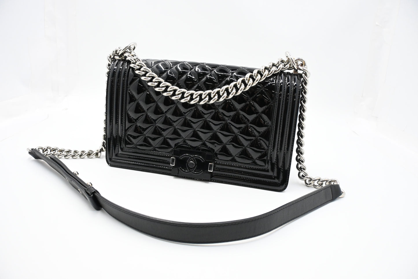 Chanel Boy Medium in Black Patent Leather