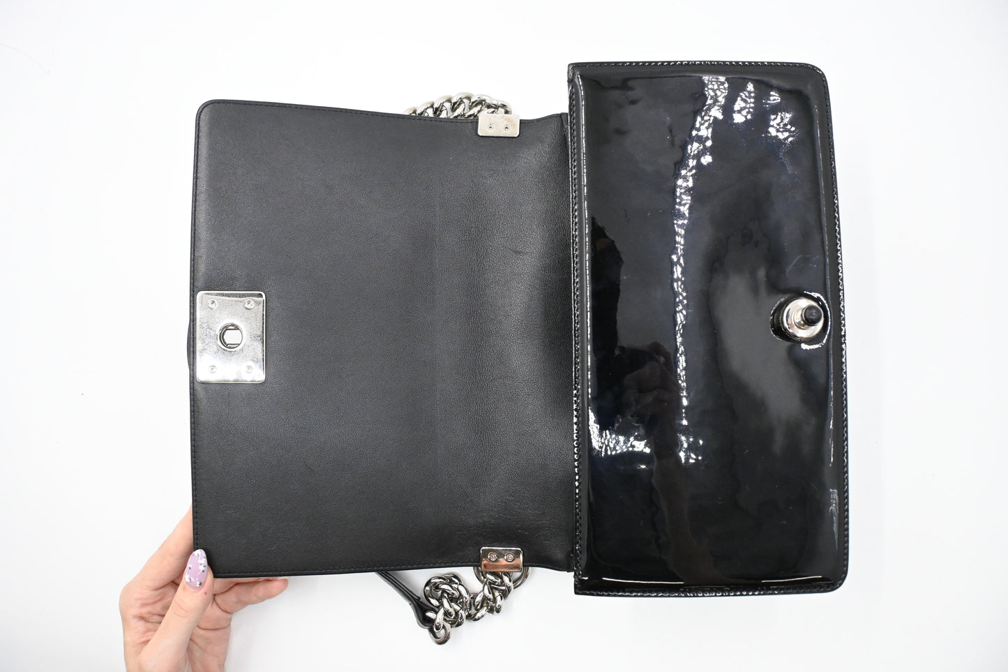 Chanel Boy Medium in Black Patent Leather