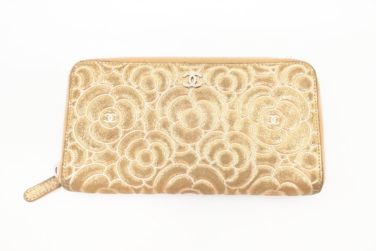Chanel Camelia Long Wallet in Gold Suede