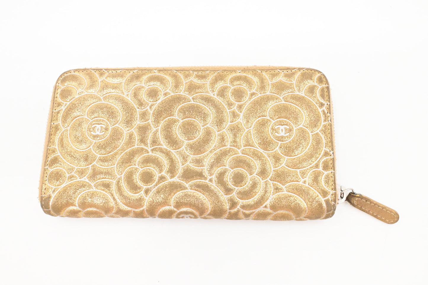 Chanel Camelia Long Wallet in Gold Suede
