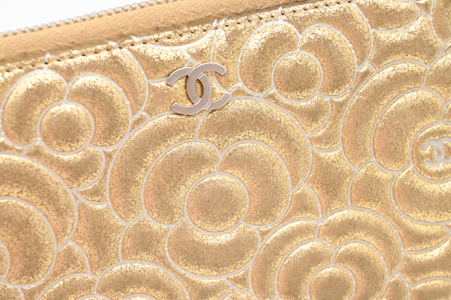 Chanel Camelia Long Wallet in Gold Suede