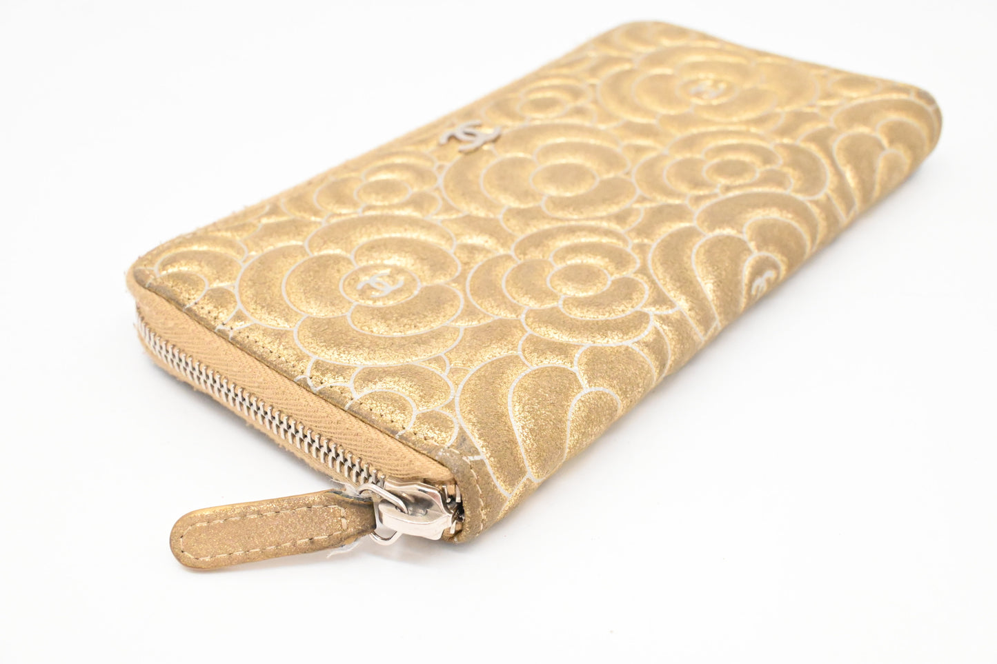 Chanel Camelia Long Wallet in Gold Suede