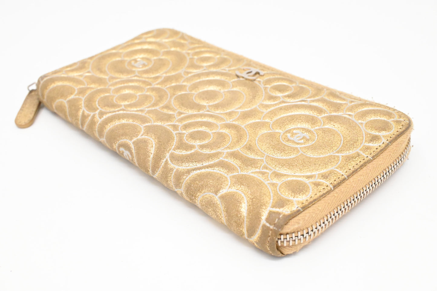 Chanel Camelia Long Wallet in Gold Suede