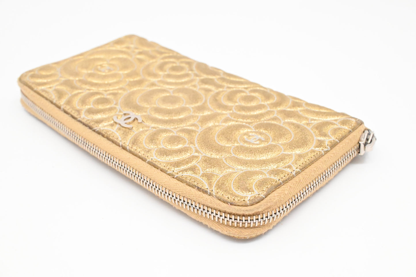 Chanel Camelia Long Wallet in Gold Suede