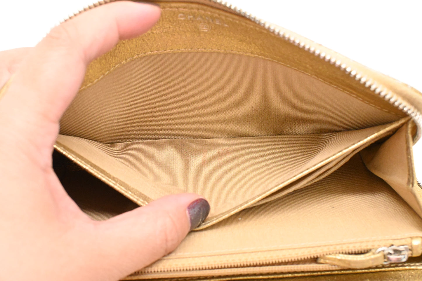 Chanel Camelia Long Wallet in Gold Suede