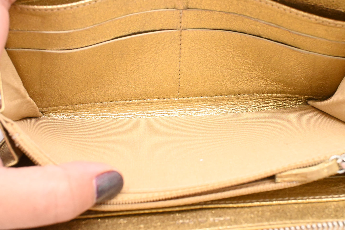 Chanel Camelia Long Wallet in Gold Suede