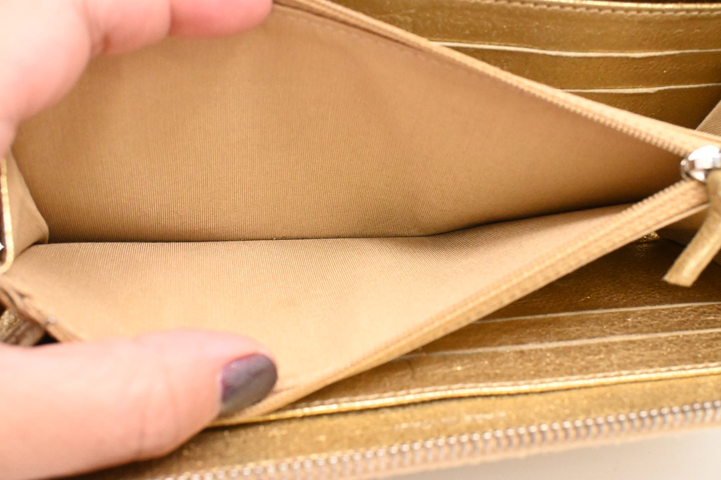 Chanel Camelia Long Wallet in Gold Suede